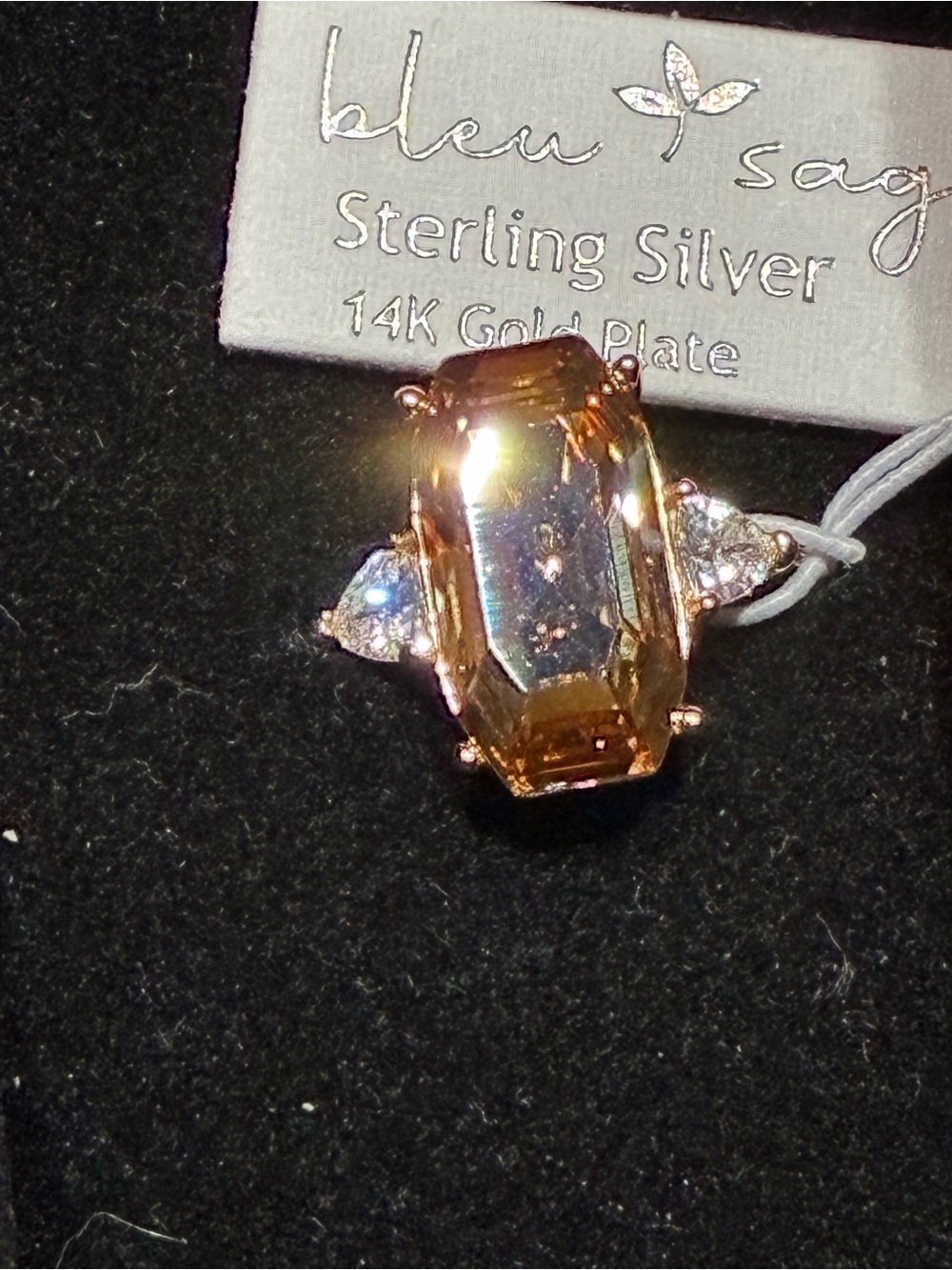 Blu Sage Rose Gold-Plated Champagne Emerald-Cut Ring with Clear Accents